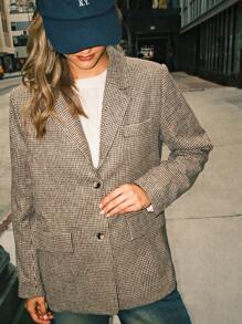 SHEIN EZwear Houndstooth Woven Women's Casual Blazer