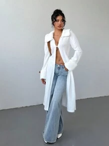 Aloruh Ladies' Long Cardigan With Plush Fabric Patchwork Design, Autumn/Winter New Arrival - White - View 4