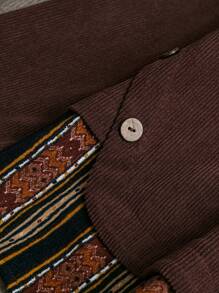 SHEIN 大码女式随机条纹印花拼布连帽长袖衬衫 - 咖啡棕 - 查看 4