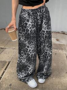 DAZY Jeans de pierna ancha y relajada con estampado todo sobre leopardo / estampado de guepardo para mujeres