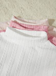 SHEIN 3 件套女婴优雅高领针织提花套头衫套装，适合秋冬季 - 彩色 - 查看 4