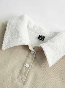 SHEIN BASICS 女士休闲纯色编织领长袖宽松保暖内衬保暖运动衫，日常通勤，温暖舒适，保暖护理 - 杏色 - 查看 6