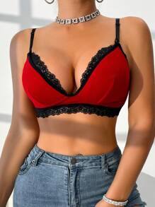 Moonlight&Mama Maternity Contrast Lace Nursing Spaghetti Strap Bra - Black - View 5