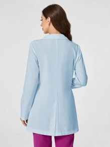 TaskEZ Women's Solid Color Lapel Neck Long Sleeve Utility Pocket Laboratory Jacket Set Scrub Set Nurse Dresses Scrub Tops Scrub Bottoms Lab Coats Scrub Outwear - Baby Blue - View 2