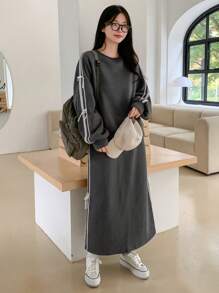 DAZY Bộ 2 áo nỉ và quần dài cho nữ, áo chui đầu cổ tròn tay dài có nơ trang trí, bộ đồ thể thao thu đông cho nữ - Màu Xám nhạt - Xem 7