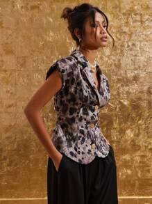 COSMINA Women's Fashion Splatter Print Wide Strap Jacket For Autumn - Multicolor - View 4