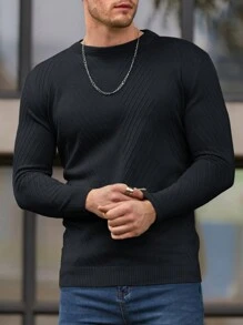 SHEIN Cottnline Men Round Neck Solid Regular Sweater - Dark Grey - View 5