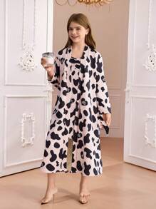 2pcs/Set Girls Cow Print Pattern Tank Top And Long Sleeve Robe Loungewear Set - Multicolor - View 5