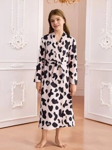 2pcs/Set Girls Cow Print Pattern Tank Top And Long Sleeve Robe Loungewear Set - Multicolor - View 7