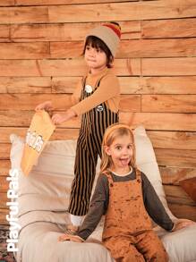 SHEIN 1pc Boys' Striped Jumpsuit,Hooded One-Piece With Embroidery Embellishment,Warm And Comfortable Fabric,Suitable For Layering With Solid T-Shirt - Brown - View 5