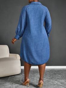 Maweii 1 chiếc váy maxi dài tay dài giản dị màu trơn cỡ lớn cài nút phía trước ngắn phía sau trang phục dành cho nữ - Màu xanh lam - Xem 2