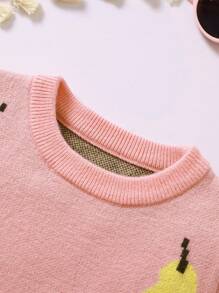 Baby/Toddler Girls Knitted Pear Graphic Stretchy Sweater Dress, Cute And Versatile, Autumn/Winter - Pink - View 5