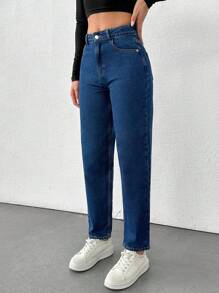 Cottnline 100% 纯棉女式纯色直筒牛仔裤