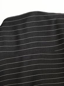 ROMWE Blazer Longo de Manga Longa com Cintura Marcada e Listras Vintage, Plus Size - Preto - Visão 8