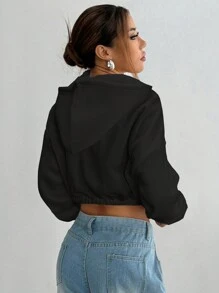 StreetHx Women Casual Zip-Up Short Hooded Jacket, Autumn Fall Winter Cloth For Women - Black - View 2