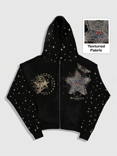 Street Life Men's Allover Print Hooded Zip-Up Long Sleeve Sweatshirt Sweatshirt