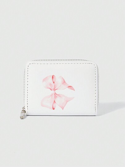 Kawaii White Bow Decor Short Wallet, Multi-Functional Card Slots Wallet