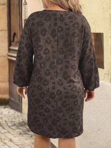 SHEIN LUNE Vestido casual de talla grande con estampado de leopardo y flores, ropa para primavera, otoño e invierno