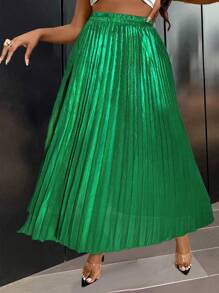 Maweii Váy xếp ly hở lưng gợi cảm màu trơn cỡ lớn cho nữ - màu xanh lá - Xem 3