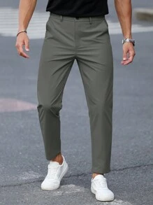 Calvornis Men's Solid Color Front Button Pocket Casual Pants - Grey - View 8