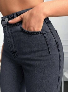 EURMUSE Casual High Waist Mom Fit Jeans - Dark Grey - View 5