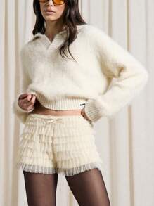 AiiRZ Quần Short Ren Lưới Trong Suốt - Màu be - Xem 1