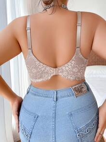 Plus Size Underwired Lace Brassiere, 1pc - Apricot - View 2