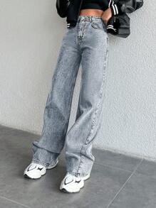 EURMUSE Solid Washed Straight Leg Jeans - Light Wash - View 6