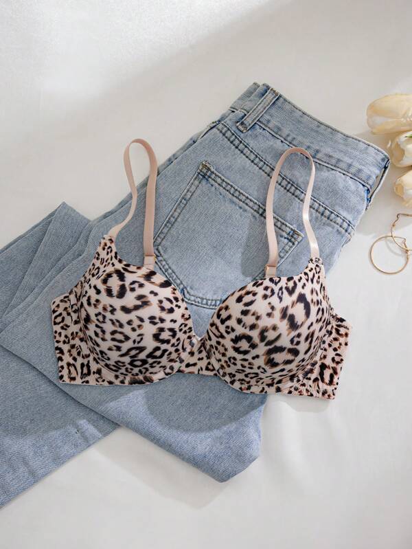 Bare Chapter 豹纹舒适无钢圈衬垫文胸，猎豹印花上衣