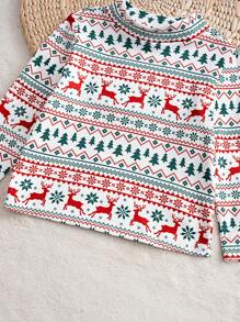 Cozy Pixies Baby Girl 2pcs Christmas Print Round Neck Long Sleeve Top And Bib Dress Set, Winter Clothes - Multicolor - View 16