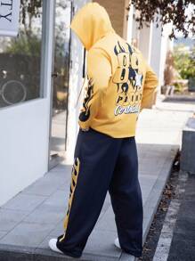 Manfinity LEGND Bộ đồ vest thường ngày in chữ cỡ lớn cho nam có mũ trùm đầu và quần có khóa kéo phía trước, mùa thu - Nhiều màu - Xem 4