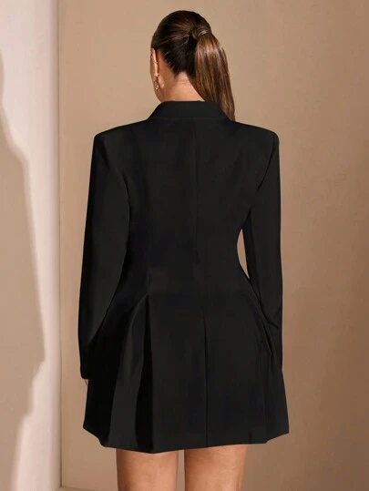 SHEIN BAE Áo khoác vest nữ thời trang màu trắng thanh lịch, sang trọng, có hàng khuy cài đơn, có thắt lưng, cỡ lớn, mùa thu/đông