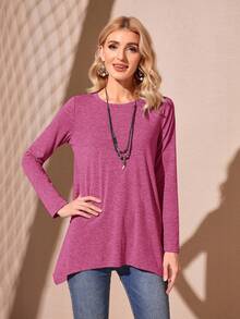 EMERY ROSE 女士圆领长袖简约 T 恤，休闲日常穿着 - 玫紅色 - 查看 4