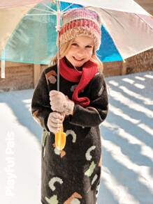 SHEIN 女童提花图案长袖可爱毛衣裙，秋冬 - 彩色 - 查看 1