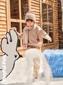 SHEIN Bộ đồ ấm áp dài tay in họa tiết hoạt hình dễ thương cho bé trai và quần ống đứng lót lông, thời trang cho mùa thu/đông - Nhiều màu - Xem 11