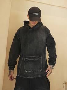 Manfinity Roghcode Men's Casual Denim Jacket With Hood And Pockets, Long Sleeve, For Autumn - Black - View 7