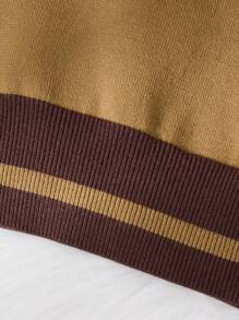 2pcs Tween Girl Knitted Set, Brown Round Neck Loose Knit Top & Long Pants - Brown - View 5