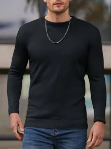 SHEIN Cottnline Men Round Neck Solid Regular Sweater - Dark Grey - View 4