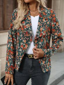 EMERY ROSE 女士休闲碎花印花翻领夹克，秋季 - 彩色 - 查看 1