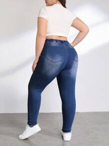 Flexra Plus Elastic Waist Skinny Jeans - Dark Wash - View 2