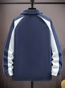 Manfinity Homme 1 Áo khoác thể thao nam trơn màu có khóa kéo phía trước, tay dài, túi, đi chơi, màu xanh navy, khối màu trang trọng, làm quà tặng cho bạn bè, chồng, bạn trai - Màu xanh hải quân - Xem 2