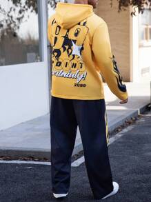 Manfinity LEGND Bộ đồ vest thường ngày in chữ cỡ lớn cho nam có mũ trùm đầu và quần có khóa kéo phía trước, mùa thu - Nhiều màu - Xem 2