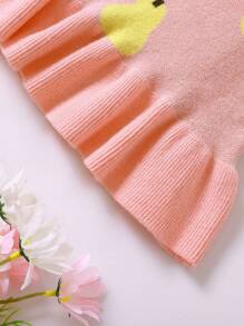 Baby/Toddler Girls Knitted Pear Graphic Stretchy Sweater Dress, Cute And Versatile, Autumn/Winter - Pink - View 7