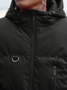 Manfinity Homme Men's Solid Color Front Zip Up Long Sleeve Minimalist Casual Men Hooded Winter Coat, Men Outerwear, For Fall