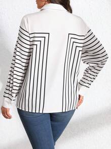 SHEIN LUNE Plus Size Women Woven Geometric Print Christmas Casual Shoes Earrings And Regular Spring/Autumn Long Sleeve Shirt - Cream - View 2