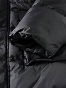 Manfinity Homme Men's Solid Color Fluffy Patchwork With Pockets Long Sleeve Padded Coat, Winter Going Out Casual Color Block Quilted Winter Coat, For Friends, Husband, Boyfriend Gifts - Black - View 5