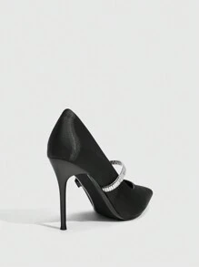 CUCCOO SZL Pointed Toe Stiletto Heels Women's Fashion Elegant Aesthetic European And American Rhinestone Strap Sexy High Heels For Christmas, New Year Party, Date - Black - View 5