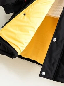 Boys Casual Raglan Sleeve Hooded Long Down Jacket, Suitable For Winter - Black - View 7