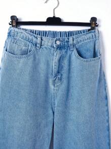 SHEIN Leap Crew Teenage Boys' Regular Fit Straight Leg Loose Denim Jeans - Blue - View 6