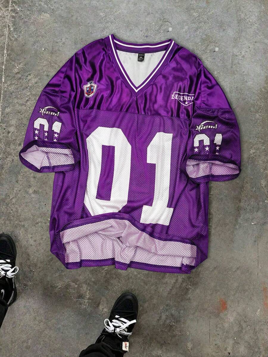 Aesthetic Post Camiseta de béisbol de malla cuello de pico para hombre de talla grande - Morado - Ver 1